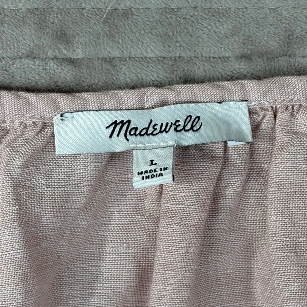 Madewell‎ Pink Linen Blend Tiered Mini Dress V-Neck Short Sleeve NE769 Large